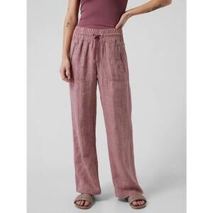 Athleta Cabo Linen Wide-Leg Pants Size 12 Tawny Rose Drawstring Pockets Pull On